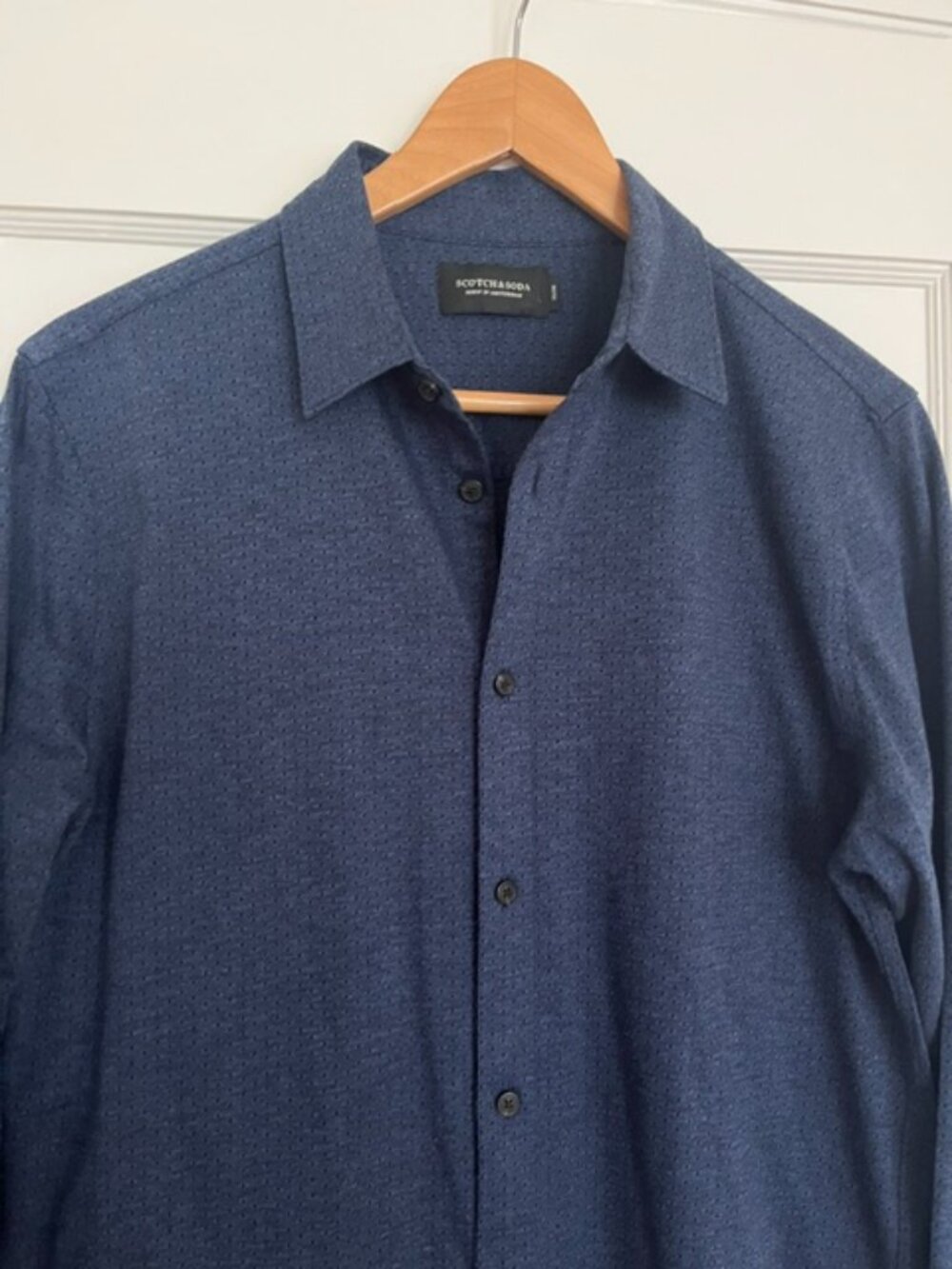 Scotch & Soda Navy Button-up in Textured Cotton | Size Large Slim